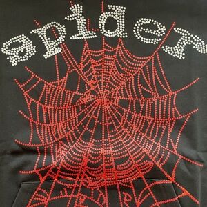 Black Hoodie with Red Spider Web Design RHINESTONE